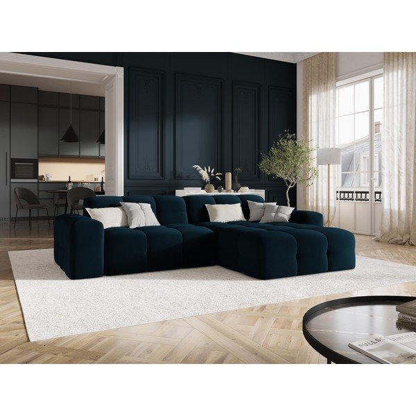 Tamsiai mėlyna aksominė kampinė sofa (dešinysis kampas) Kendal - Micadoni Home-image-1