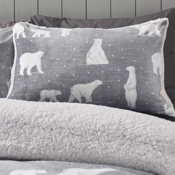 Pilkos spalvos iš sherpa vilnos viengulė patalynė 135x200 cm Cosy Polar Bear – Catherine Lansfield-image-2