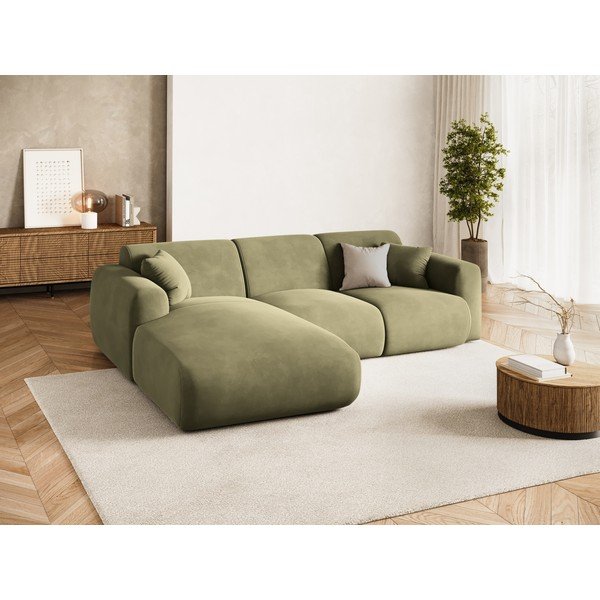 Khaki spalvos kampinė sofa iš velveto (su kairiuoju kampu/su gultu) Molino – Micadoni -image-1
