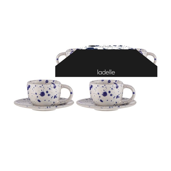 Puodeliai baltos spalvos/mėlynos spalvos iš akmens masės 2 vnt. espreso 100 ml Carnival – Ladelle-image-2