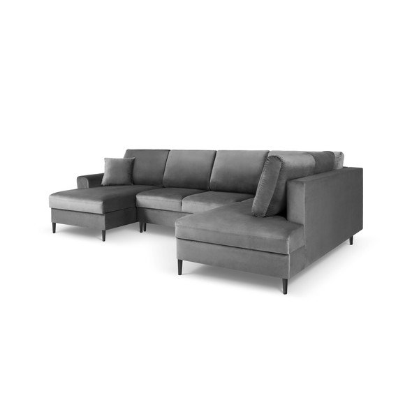 Šviesiai pilkos spalvos iš velveto sulankstoma/su sandėliavimo vieta kampinė sofa (su dešiniuoju kampu/„U“ formos) Kyoto – Cosmopolitan Design-image-3