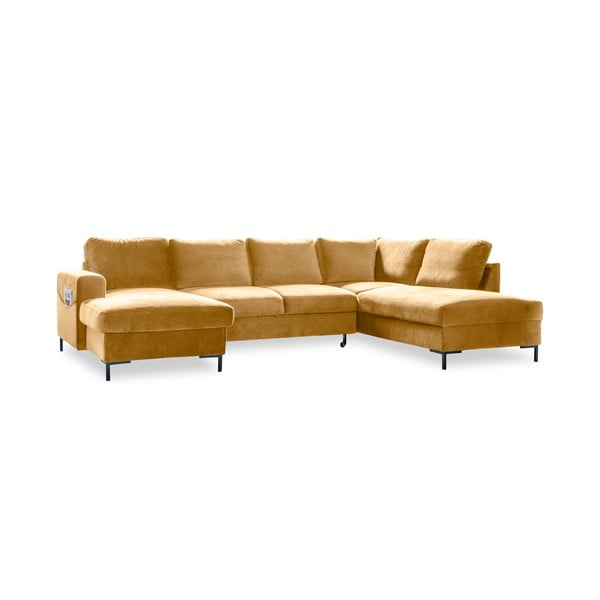 Geltonos spalvos aksominė U formos sofa-lova Miuform Lofty Lilly, dešinysis kampas