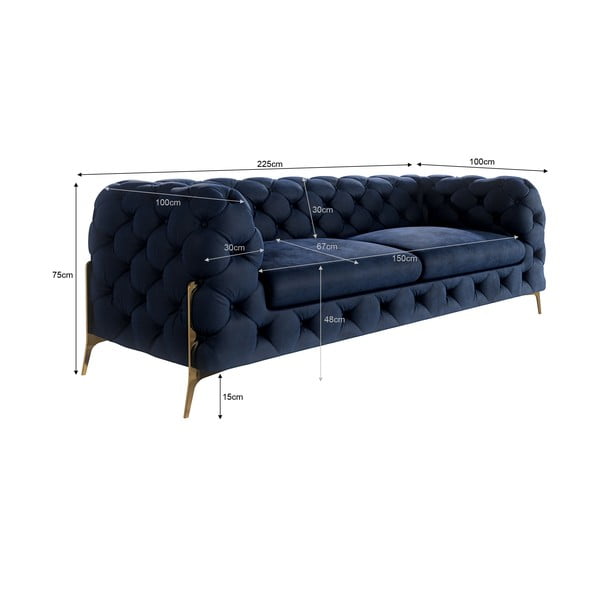 Tamsiai mėlynos spalvos iš velveto sofa 225 cm Chelsea Bis – Ropez-image-4