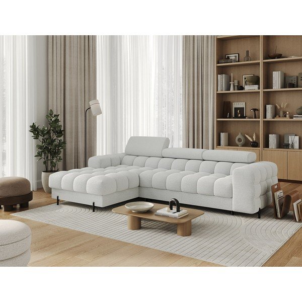 Pilkos spalvos kampinė sofa iš boucle (su kairiuoju kampu/su gultu) Felro – ELTAP-image-2