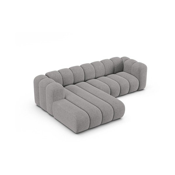 Pilkos spalvos kampinė sofa iš šenilinio audinio (su kairiuoju kampu/su gultu) Lupine – Micadoni -image-2