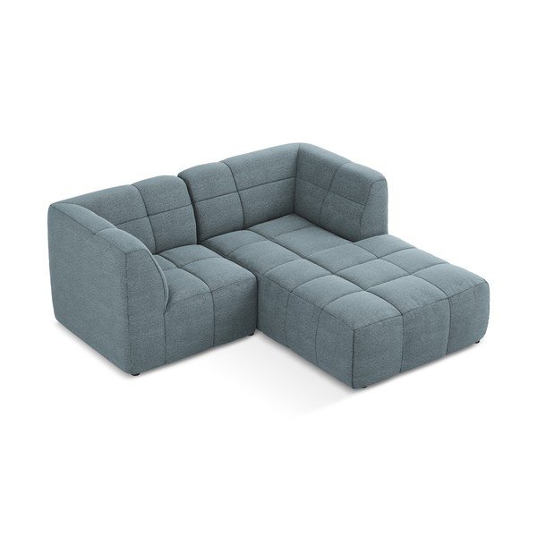 Mėlynos spalvos kampinė sofa iš boucle (su dešiniuoju kampu/su gultu) Aloha – Makamii-image-3