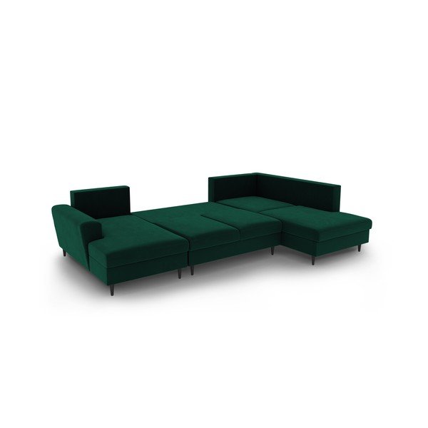 Žalios spalvos iš velveto sulankstoma/su sandėliavimo vieta kampinė sofa (su dešiniuoju kampu/„U“ formos) Kyoto – Cosmopolitan Design-image-3