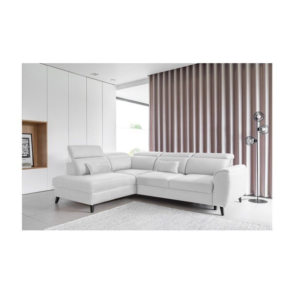 Baltos spalvos iš velveto sulankstoma/su sandėliavimo vieta kampinė sofa (su kairiuoju kampu/„L“ formos) Noble – ELTAP-image-1