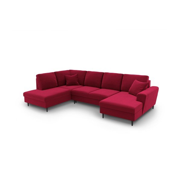 Raudonos spalvos iš velveto sulankstoma/su sandėliavimo vieta kampinė sofa (su kairiuoju kampu/„U“ formos) Kyoto – Cosmopolitan Design-image-2
