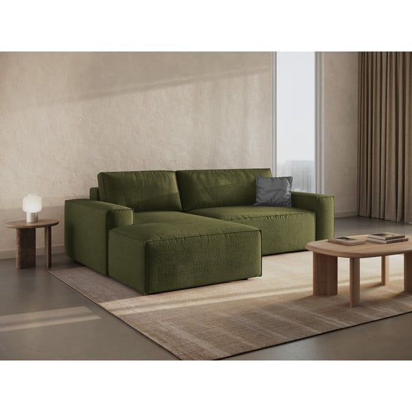 Iš boucle sulankstoma kampinė sofa tamsiai žalios spalvos (su kairiuoju kampu) Jodie – Micadoni Home-image-1
