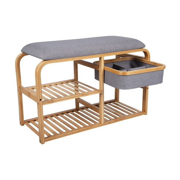 Bambukinė batų dėžutė su pilku paminkštinimu Leitmotiv Bench, plotis 70 cm-image-4