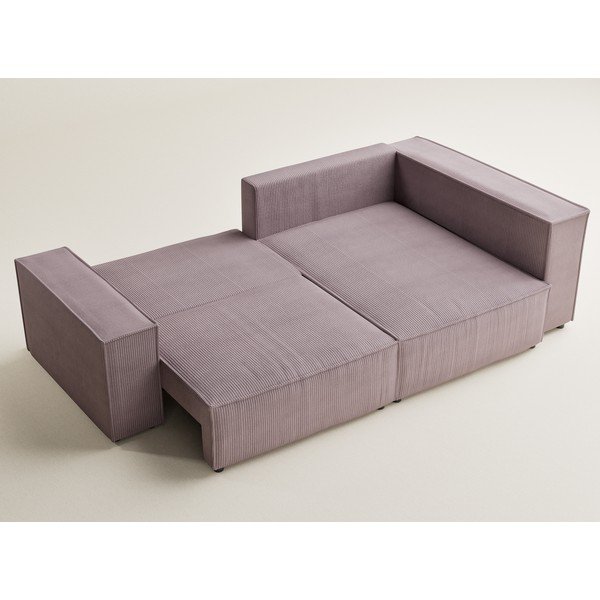 Violetinės spalvos sulankstoma/su sandėliavimo vieta kampinė sofa iš kordinio velveto (su dešiniuoju kampu/„L“ formos) Tonga – Maison de Rêve-image-3