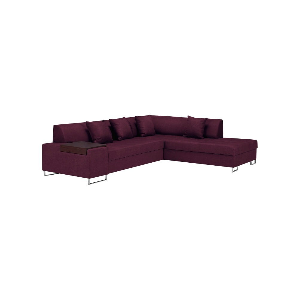Violetinė kampinė sofa lova su sidabrinėmis kojelėmis "Cosmopolitan Design Orlando", dešinysis kampas