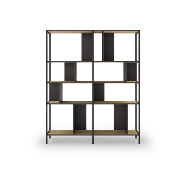 Knygų spinta  juodos spalvos/natūralios spalvos iš ąžuolo 144x175 cm Alabama – Marckeric