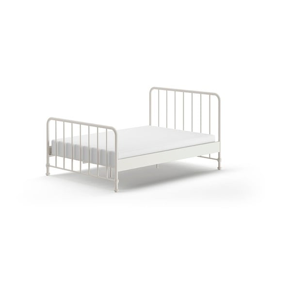 Viengulė lova iš metalo baltos spalvos su lovos grotelėmis 140x200 cm BRONXX – Vipack