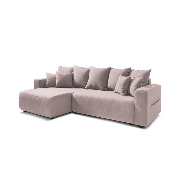 Šviesiai rožinės spalvos kampinė sofa-lova Bobochic Paris Envy-image-4