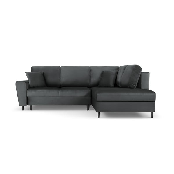 Tamsiai pilkos spalvos iš velveto sulankstoma/su sandėliavimo vieta kampinė sofa (su dešiniuoju kampu/„L“ formos) Kyoto – Cosmopolitan Design