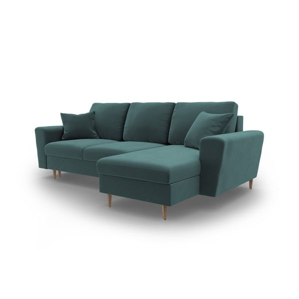 Smaragdinės spalvos iš velveto sulankstoma/su sandėliavimo vieta kampinė sofa Kyoto – Cosmopolitan Design-image-4