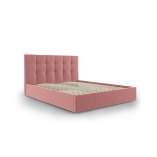 Rožinio aksomo dvigulė lova Mazzini Lovos Nerin, 180 x 200 cm