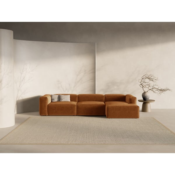 Raudonos plytų spalvos kampinė sofa (su dešiniuoju kampu/su gultu) Bergamo – Cosmopolitan Design-image-1