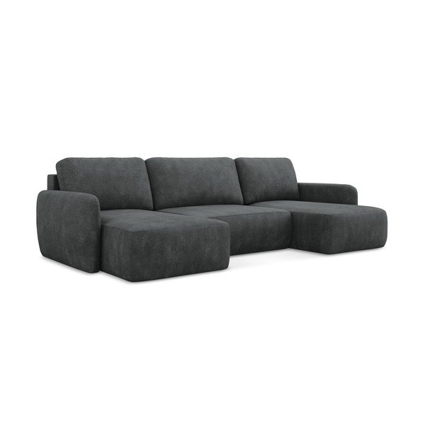Tamsiai pilkos spalvos iš šenilinio audinio sulankstoma/su sandėliavimo vieta kampinė sofa („U“ formos) Lilo – Makamii-image-3