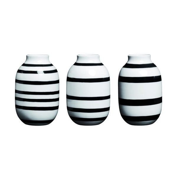 3 juodai baltų akmens masės vazų rinkinys "Kähler Design Omaggio", aukštis 8 cm