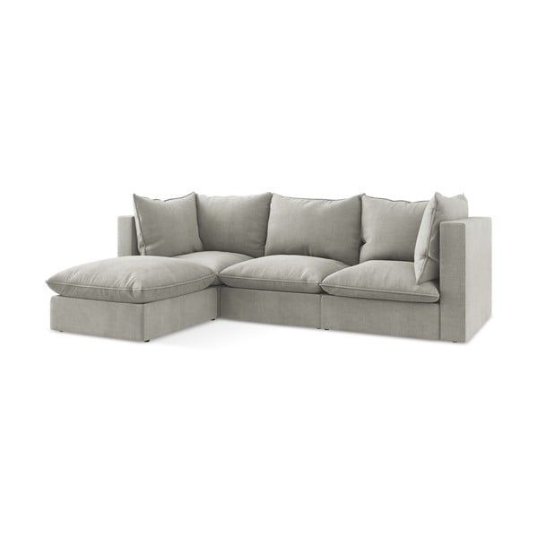 Šviesiai pilkos spalvos kampinė sofa (su kairiuoju kampu/su gultu) Manao – Makamii-image-3