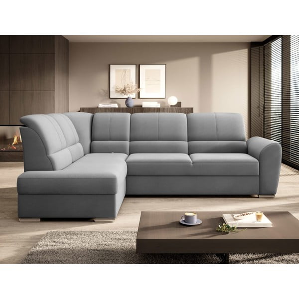 Pilkos spalvos iš velveto sulankstoma/su sandėliavimo vieta kampinė sofa (su kairiuoju kampu/„L“ formos) Siber – ELTAP-image-3
