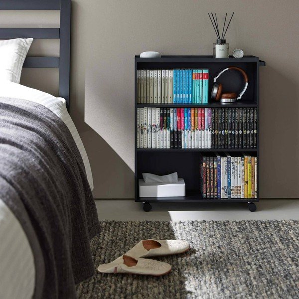 Juodos spalvos iš metalo lentyna ant ratukų 59x70x16 cm Tower – YAMAZAKI-image-1