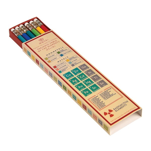 6 spalvotų pieštukų rinkinys popierinėje dėžutėje Rex London Periodinė lentelė