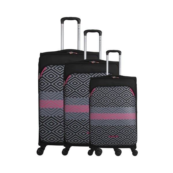 3 juodų lagaminų ant 4 ratukų rinkinys Lulucastagnette Peruana