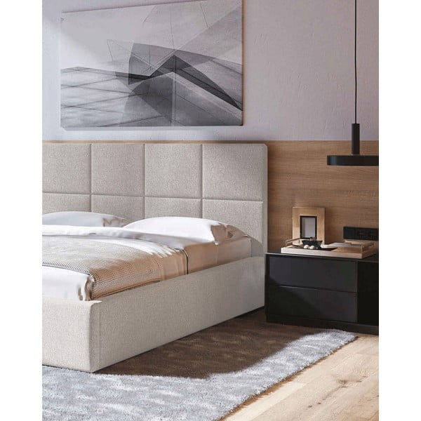 Smėlio spalvos minkšta dvigulė lova su daiktadėže ir grotelėmis 180x200 cm Bufo - MESONICA-image-1