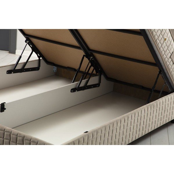 Dvigulė lova smėlio spalvos audiniu dengta su sandėliavimo vieta su lovos grotelėmis 160x200 cm Safir – Kalune Design-image-1