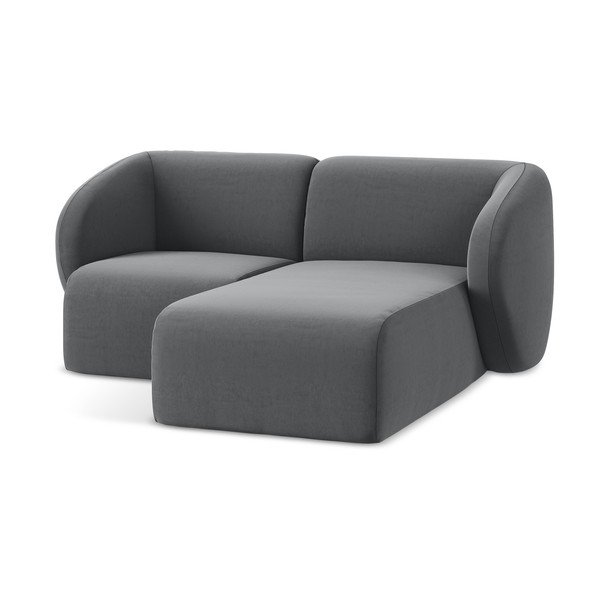 Pilkos spalvos kampinė sofa iš velveto (su dešiniuoju kampu/su gultu) Lani – Makamii-image-4