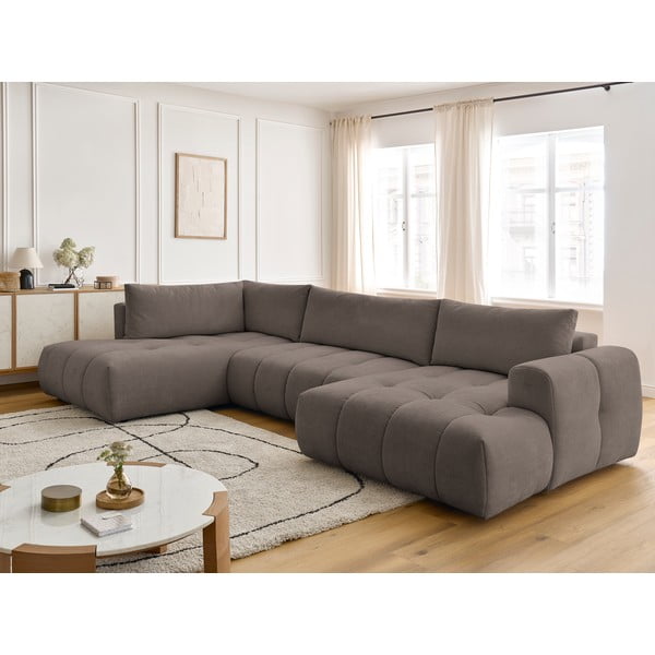 Taupe spalvos sulankstoma/su sandėliavimo vieta kampinė sofa (su kairiuoju kampu/„U“ formos) Fuji – Bobochic Paris-image-1