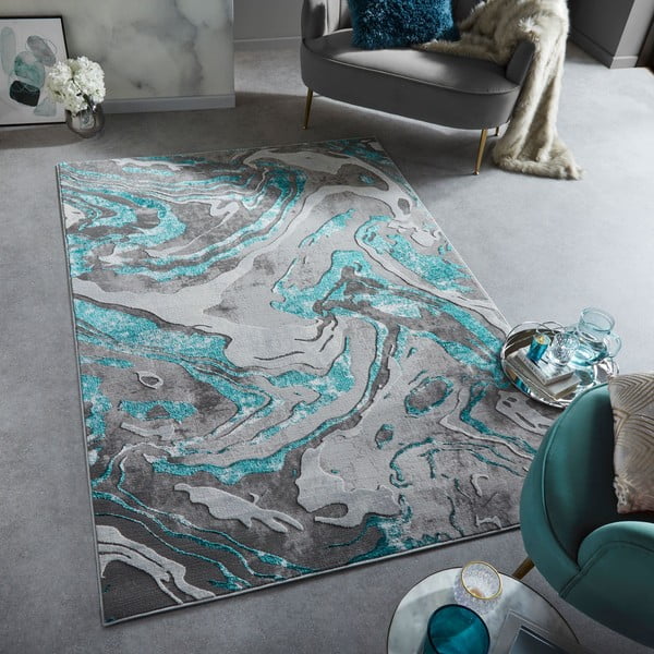 Kilimas pilkos spalvos/turkio spalvos 240x340 cm Marbled – Flair Rugs-image-1