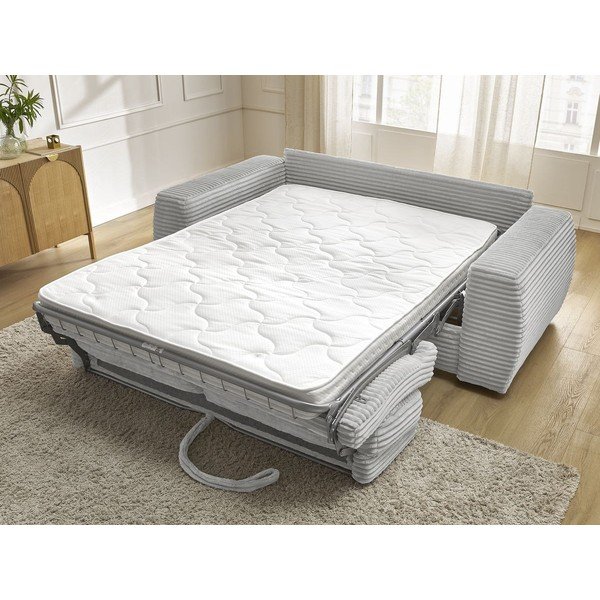 Šviesiai pilkos spalvos sofa miegojimui/sulankstoma iš kordinio velveto 220 cm Hugo – Bobochic Paris-image-1