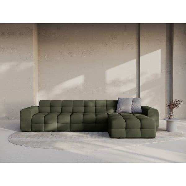 Žalios spalvos kampinė sofa (su dešiniuoju kampu/su gultu) Kendal – Micadoni -image-1
