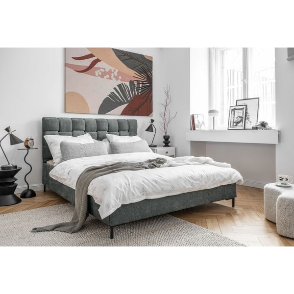 Dvigulė lova šviesiai žalios spalvos audiniu dengta su lovos grotelėmis 180x200 cm Eve – Miuform-image-3