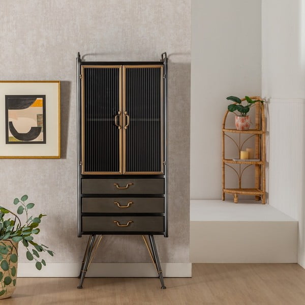 Iš metalo vitrina juodos spalvos 58x150 cm Brick – Ixia-image-1