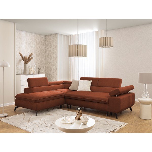 Terakotos spalvos kampinė sofa iš šenilinio audinio (su kairiuoju kampu/„L“ formos) Marbeya  – Ropez-image-1