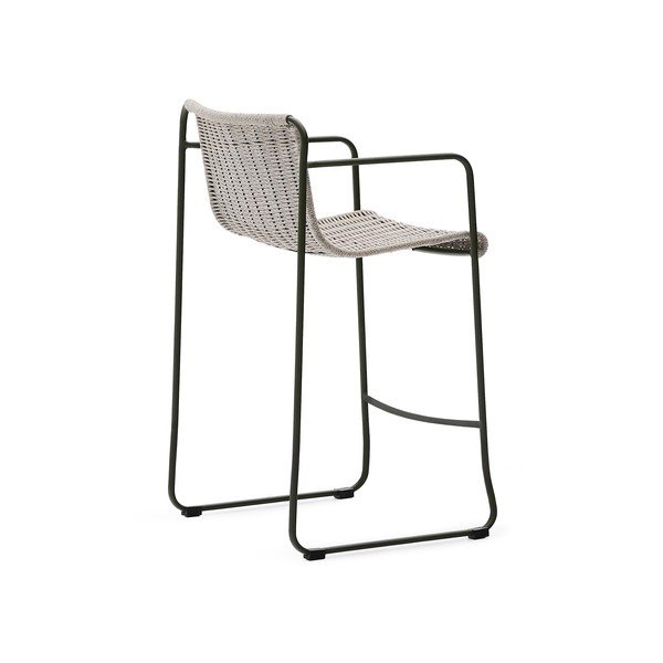 Pilkai žalios spalvos metalinė sodo baro taburetė Maurina – Kave Home-image-4