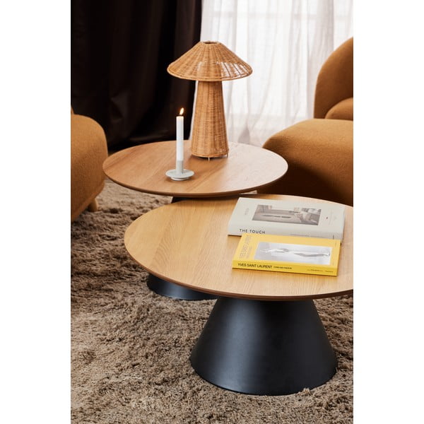 Apvalios formos kavos staliukas juodos spalvos/natūralios spalvos su ąžuolo dekoro stalviršiu ø 65 cm Soli – Actona-image-2