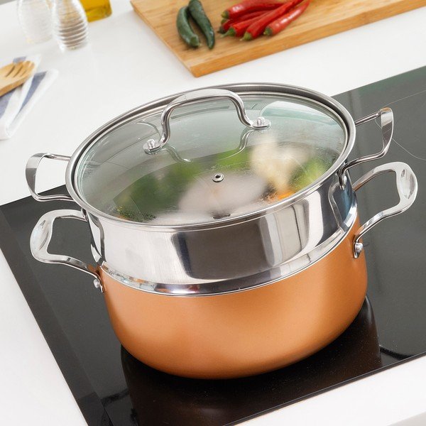 Puodų rinkinys su garintuvu InnovaGoods Copper-Effect-image-1