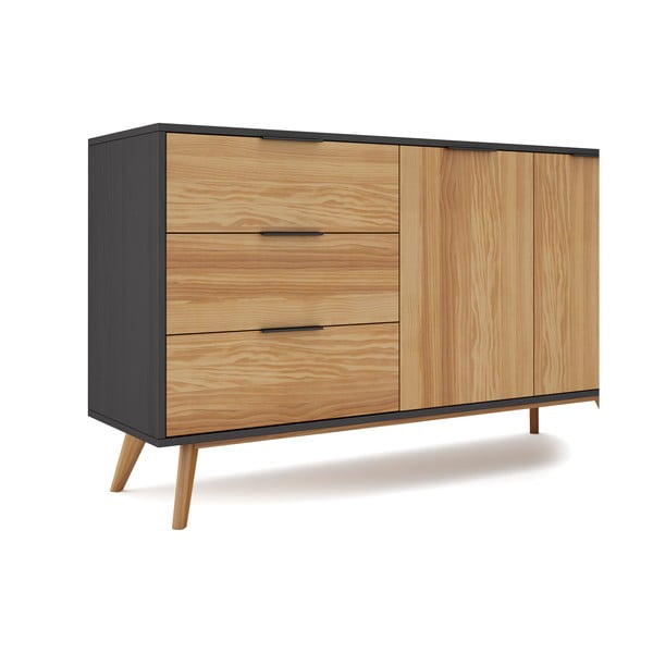 Juoda/natūrali žema pušies komoda 140x81 cm Lavis - Marckeric-image-4