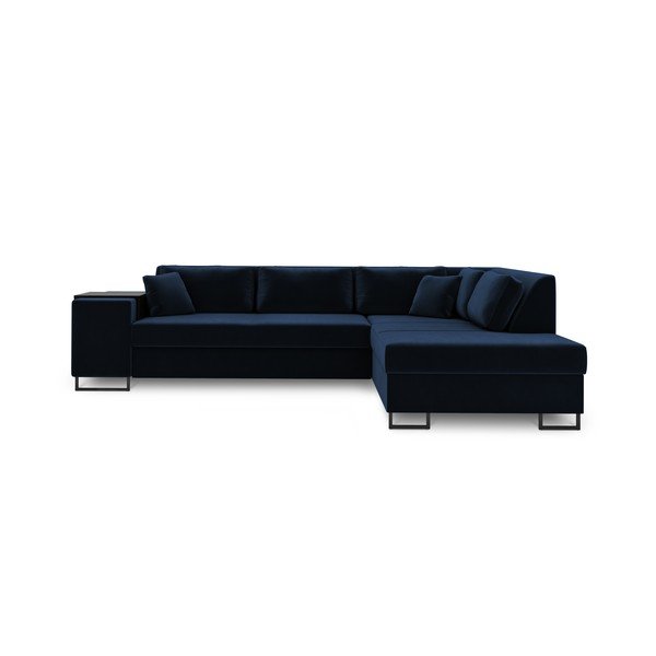 Mėlyna aksominė kampinė sofa-lova Cosmopolitan Design York, kampas dešinėje-image-3