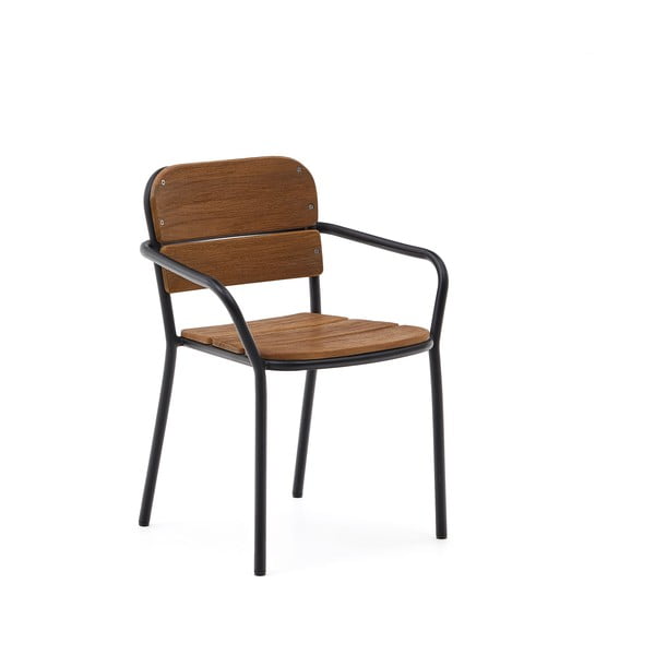 Medžio masyvo/metalinė sodo kėdė juodos spalvos/rudos spalvos Algueret – Kave Home