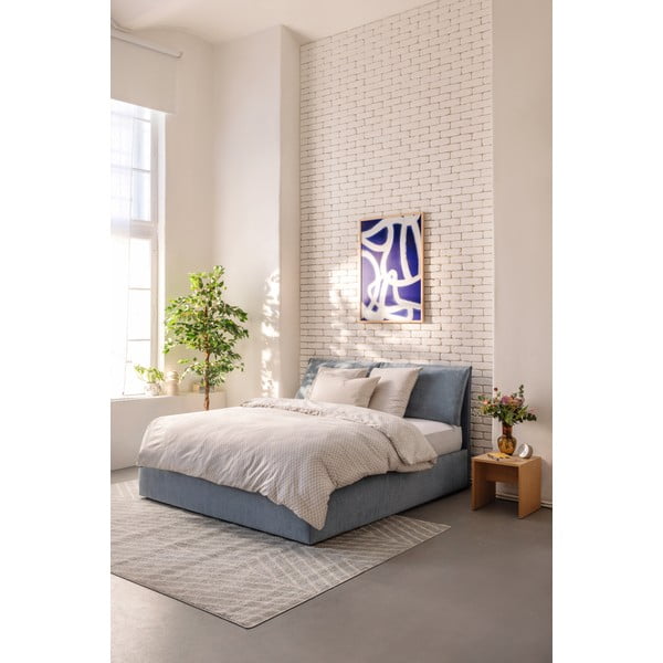Mėlyna minkšta dvigulė lova su čiužiniu ir grotelėmis 160x200 cm Thessa Pillow - Bonami Selection-image-1