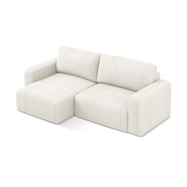 Kreminės spalvos sulankstoma/su sandėliavimo vieta kampinė sofa iš kordinio velveto (su kairiuoju kampu/su gultu) Kona – Makamii-image-3