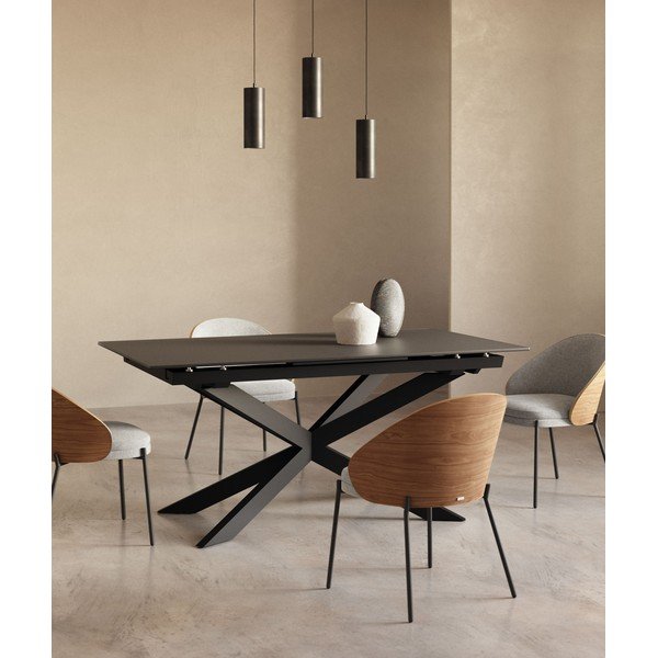 Prailginamas valgomojo stalas su papildomu stalviršiu su stikliniu stalviršiu 90x160 cm Atminda – Kave Home-image-1